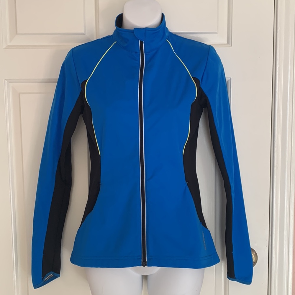 Reebok Bright Blue Zip Up Track Jacket with Black and Lime Green Accents